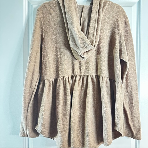 Bombom Brown Peplum Hoodie Tunic Top XL Made in USA - Picture 8 of 11